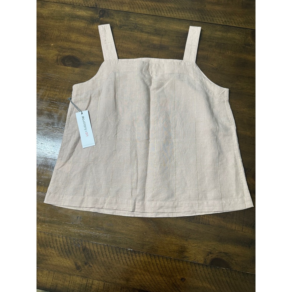 Liz Claiborne Womens Rose Quartz Plaid Linen Blend Tank Top Pink Gold Metallic M - Picture 6 of 8